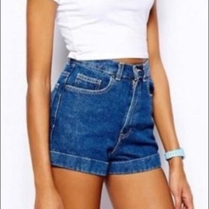 American Apparel High Waisted Shorts Dark Wash 26